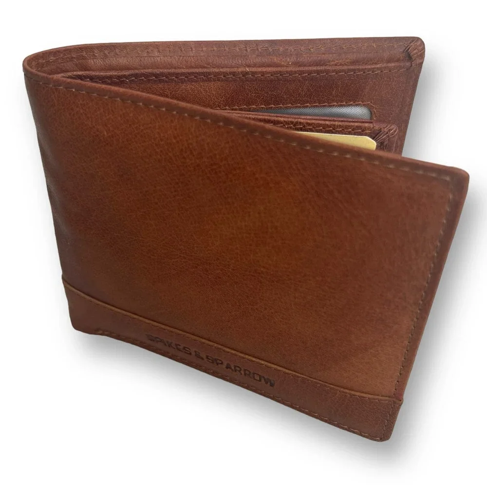 Spikes & Sparrow Convertible Wallet Alexander RFID Brown Leather 2 Part Combo